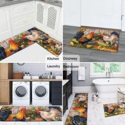 Farmhouse Chicken Area Rug Kitchen Mat Non-Slip Oil Proof Floor Mat Livingroom Rug Indoor Outdoor Mat Bedroom Decor Bathroom Mat Entrance Rug Door Mat