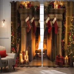 Farmhouse Curtain 2 Panels，Barn Wood Door Curtain Drapes For Living Room Bedroom,Grommet/Eyelet Curtain for Kitchen Door Window Treatments Room Darkening