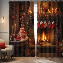 Farmhouse Curtain 2 Panels，Barn Wood Door Curtain Drapes For Living Room Bedroom,Grommet/Eyelet Curtain for Kitchen Door Window Treatments Room Darkening