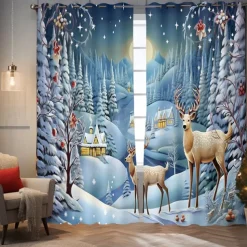 Farmhouse Curtain 2 Panels，Barn Wood Door Curtain Drapes For Living Room Bedroom,Grommet/Eyelet Curtain for Kitchen Door Window Treatments Room Darkening