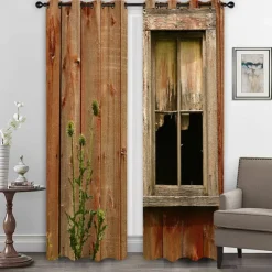 Farmhouse Curtain 2 Panels，Barn Wood Door Curtain Drapes For Living Room Bedroom,Grommet/Eyelet Curtain for Kitchen Door Window Treatments Room Darkening