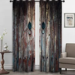 Farmhouse Curtain 2 Panels，Barn Wood Door Curtain Drapes For Living Room Bedroom,Grommet/Eyelet Curtain for Kitchen Door Window Treatments Room Darkening