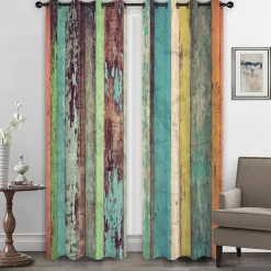 Farmhouse Curtain 2 Panels，Barn Wood Door Curtain Drapes For Living Room Bedroom,Grommet/Eyelet Curtain for Kitchen Door Window Treatments Room Darkening