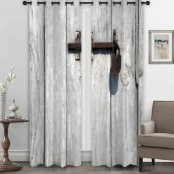 Farmhouse Curtain 2 Panels，Barn Wood Door Curtain Drapes For Living Room Bedroom,Grommet/Eyelet Curtain for Kitchen Door Window Treatments Room Darkening