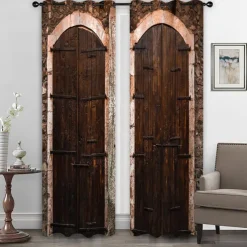 Farmhouse Curtain 2 Panels，Barn Wood Door Curtain Drapes For Living Room Bedroom,Grommet/Eyelet Curtain for Kitchen Door Window Treatments Room Darkening