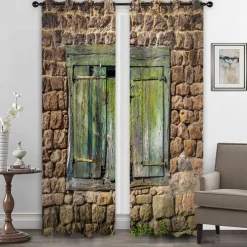 Farmhouse Curtain 2 Panels，Barn Wood Door Curtain Drapes For Living Room Bedroom,Grommet/Eyelet Curtain for Kitchen Door Window Treatments Room Darkening