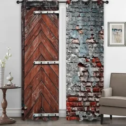 Farmhouse Curtain 2 Panels，Barn Wood Door Curtain Drapes For Living Room Bedroom,Grommet/Eyelet Curtain for Kitchen Door Window Treatments Room Darkening