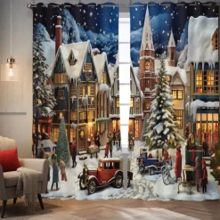 Farmhouse Curtain 2 Panels，Barn Wood Door Curtain Drapes For Living Room Bedroom,Grommet/Eyelet Curtain for Kitchen Door Window Treatments Room Darkening