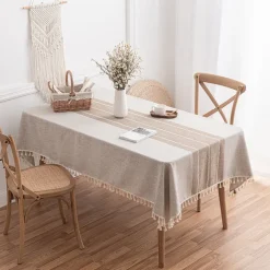 Farmhouse Tablecloth Cotton Linen Table Cloth Spring Tablecloth Round Outdoor Cloth Table Cover Oval Rectangle For Picnic,Wedding,Dining,Easter,Kitchen