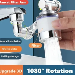 Faucet Extender Mechanical Arm 1080° Water Aerator Nozzle Bubbler for Bathroom Kitchen, Universal Tap Extend Head Sprayer Filter Spout Adapter Attachment Fittings Accessories