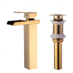 Faucet Set - Waterfall Gold Centerset Single Handle One HoleBath Taps