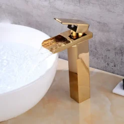 Faucet Set - Waterfall Gold Centerset Single Handle One HoleBath Taps