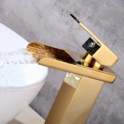 Faucet Set - Waterfall Gold Centerset Single Handle One HoleBath Taps