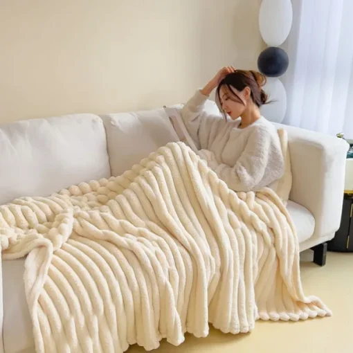 Faux Rabbit Throw Blanket Cozy Throw Blanket Throw Blanket Sherpa Backing Warm and Cozy Throw Decorative for Bedroom Sofa Floor Ghores