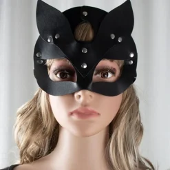 Feminine Sexy Half Face Fox Role-playing Cat Skin Mask Rivet Punk Collar Halloween Party Makeup Ball Fancy Mask PU Skin Fox Mask Nightclub Party Makeup Ball Men And Women Mask Eye Mask Fun
