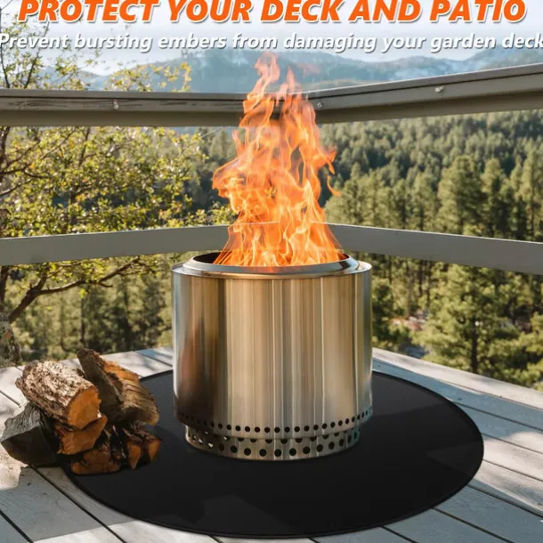 Fire Pit Mat for Solo Stove Bonfire, Double-Sided Fireproof Under Grill Mat Deck Patio Protector Mat, Round Fire Pit BBQ Mat for Solo Stove Accessories, Easy to Clean, Reusable