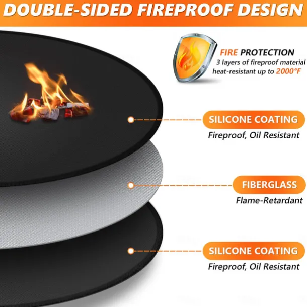 Fire Pit Mat for Solo Stove Bonfire, Double-Sided Fireproof Under Grill Mat Deck Patio Protector Mat, Round Fire Pit BBQ Mat for Solo Stove Accessories, Easy to Clean, Reusable