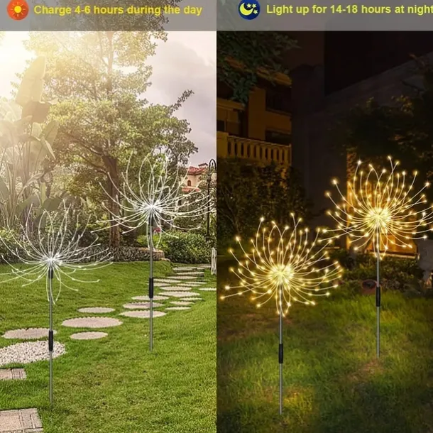 Fireworks Solar Lights Outdoor Pathway Lights Solar Powered Starburst Fairy Lights Waterproof 8 Lighting Modes with Remote Control For Patio Decorative Landscape 90/120/150/180/200 LEDs