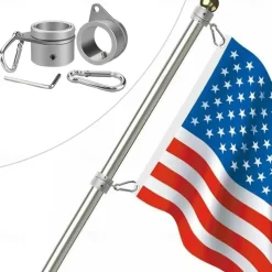 Flag Pole Rings, Aluminum Alloy Flagpole Rings 360°Rotating Anti Wrap Mounting Ring, Spinning Clips with Carabiner for 0.75-1.02 Inch Diameter Pack of 2
