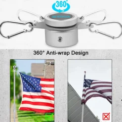 Flag Pole Rings, Aluminum Alloy Flagpole Rings 360°Rotating Anti Wrap Mounting Ring, Spinning Clips with Carabiner for 0.75-1.02 Inch Diameter Pack of 2