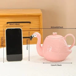 Flamingo Teapot - Ceramic Flower Pot for Tea, Coffee, and Water - White Bone China Gift for Tea Tasting and Gifting