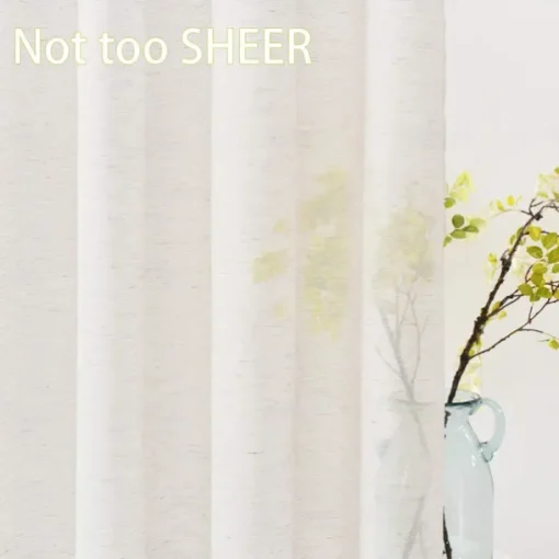Flax Cotton Linen Pinch Pleated Sheer Curtains Long Vintage French Window Panel Drapes with Back Tab for Farmhouse Living Room Bedroom, Natural 1 Panel