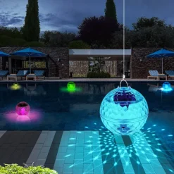 Floating Pool Lights Solar Pool Lights with RGB Color Changing Waterproof Pool Lights that Float for Swimming Pool at Night Hangable LED Disco Glow Ball Lights for Pond Garden Backyard
