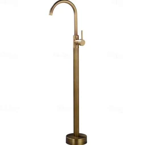 Floor Mount Standing Bathtub Faucet, 360° Swivel Freestanding Tub Filler Mixer Tap Brass Spout High Flow Shower Faucets