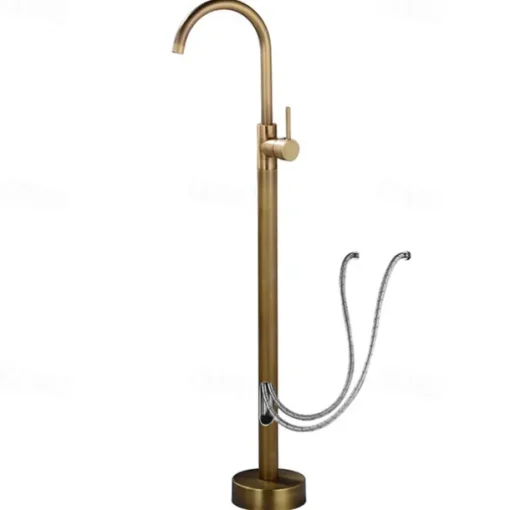Floor Mount Standing Bathtub Faucet, 360° Swivel Freestanding Tub Filler Mixer Tap Brass Spout High Flow Shower Faucets