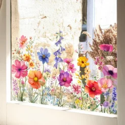 Floral Bouquet Window Sticker Colorful Spring Wall Sticker Window Cling Decoration Double-Sided, Washable, Reusable, Perfect for Home & Office Decor