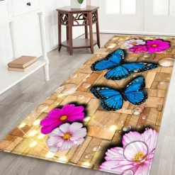 Floral Butterfly Board Pattern Flannel Floor Mat Fabric Printed Home Entrance Doormat Carpet Mattress Bathroom Mat