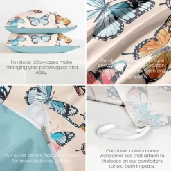 Floral Butterfly Series Duvet Cover 3-Piece Set 100% Cotton or Polyester Super Soft Skin Friendly Long Lasting