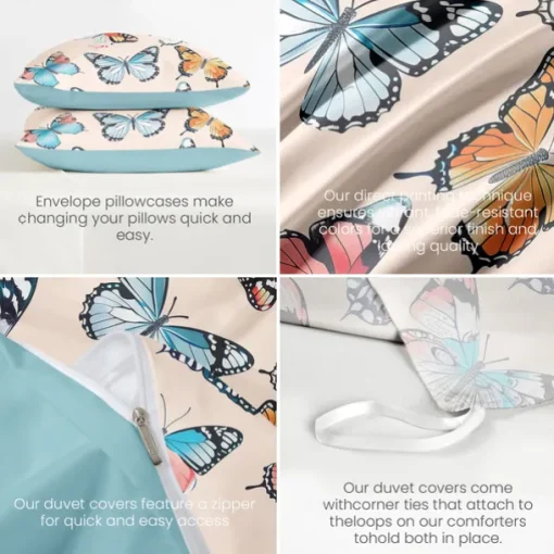 Floral Butterfly Series Duvet Cover 3-Piece Set 100% Cotton or Polyester Super Soft Skin Friendly Long Lasting