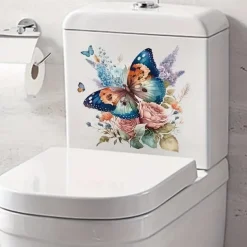 Floral Butterfly Toilet Seat Decal, Waterproof Self-adhesive Bathroom Decoration Decal, Bathroom Decoration Sticker, Home Decor