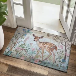 Floral Deer Doormat Kitchen Mat Floor Mat Non-Slip Area Rug Oil Proof Rug Indoor Outdoor Mat Bedroom Decor Bathroom Mat Entrance Rug