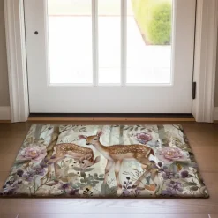 Floral Deer Doormat Kitchen Mat Floor Mat Non-Slip Area Rug Oil Proof Rug Indoor Outdoor Mat Bedroom Decor Bathroom Mat Entrance Rug