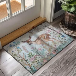 Floral Deer Doormat Kitchen Mat Floor Mat Non-Slip Area Rug Oil Proof Rug Indoor Outdoor Mat Bedroom Decor Bathroom Mat Entrance Rug