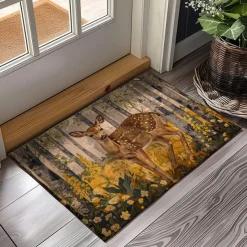 Floral Deer Doormat Kitchen Mat Floor Mat Non-Slip Area Rug Oil Proof Rug Indoor Outdoor Mat Bedroom Decor Bathroom Mat Entrance Rug