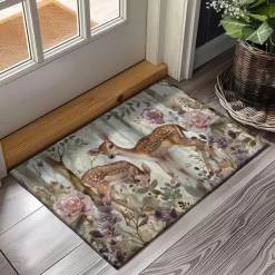 Floral Deer Doormat Kitchen Mat Floor Mat Non-Slip Area Rug Oil Proof Rug Indoor Outdoor Mat Bedroom Decor Bathroom Mat Entrance Rug