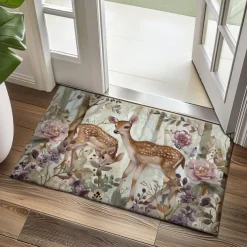 Floral Deer Doormat Kitchen Mat Floor Mat Non-Slip Area Rug Oil Proof Rug Indoor Outdoor Mat Bedroom Decor Bathroom Mat Entrance Rug