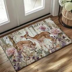 Floral Deer Doormat Kitchen Mat Floor Mat Non-Slip Area Rug Oil Proof Rug Indoor Outdoor Mat Bedroom Decor Bathroom Mat Entrance Rug