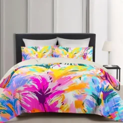 Floral Dopamine Colored Pattern Duvet Cover Set Comforter Set Soft 3-Piece Luxury Cotton Bedding Set Home Decor Gift King Queen Full Size