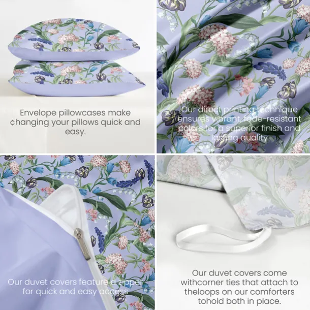 Floral Duvet Cover Full Size Bedding Set Bed Sets Quilt Cover Soft Lightweight Comforter Cover with 2 Pillowcases for Summer Spring