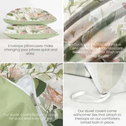 Floral Duvet Cover Full Size Bedding Set Bed Sets Quilt Cover Soft Lightweight Comforter Cover with 2 Pillowcases for Summer Spring