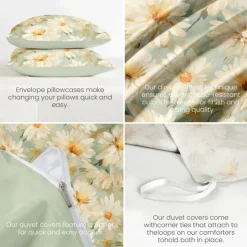 Floral Duvet Cover Full Size Bedding Set Bed Sets Quilt Cover Soft Lightweight Comforter Cover with 2 Pillowcases for Summer Spring