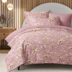 Floral Duvet Cover Full Size Bedding Set Cotton Bed Sets Quilt Cover Soft Lightweight Comforter Cover with 2 Pillowcases for Summer Spring Violet Purple