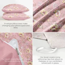 Floral Duvet Cover Full Size Bedding Set Cotton Bed Sets Quilt Cover Soft Lightweight Comforter Cover with 2 Pillowcases for Summer Spring Violet Purple