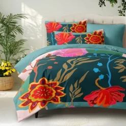 Floral Duvet Cover Full Size Bedding Set Bed Sets Quilt Cover Soft Lightweight Comforter Cover with 2 Pillowcases for Summer Spring
