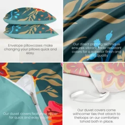 Floral Duvet Cover Full Size Bedding Set Bed Sets Quilt Cover Soft Lightweight Comforter Cover with 2 Pillowcases for Summer Spring