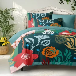 Floral Duvet Cover Full Size Bedding Set Bed Sets Quilt Cover Soft Lightweight Comforter Cover with 2 Pillowcases for Summer Spring